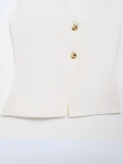 Conjunto Feminino Alfaiataria com Colete de Botões e Saia Longa em Camadas Plissada - Mirella