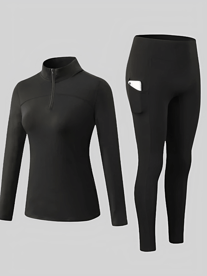 Conjunto Térmico com Blusa Manga Longa de Zíper e Legging Funcional com Bolso - Inara
