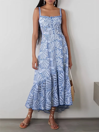 Vestido Feminino Midi de Laise com Babados e Elástico nas Costas - Marina