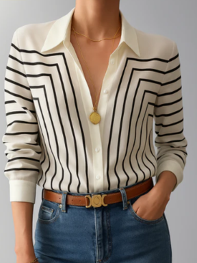 Camisa Listrada Elegante com Botões Frontais – Zaira
