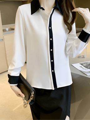 Camisa Chiffon Bicolor Contrastante e Botões Perolados  – Monica