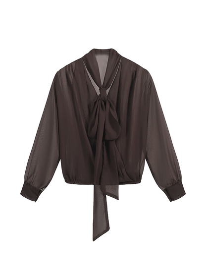 Camisa Feminina em Chiffon com Gola Laço e Punhos com Fechamento em Botão - Evangeline