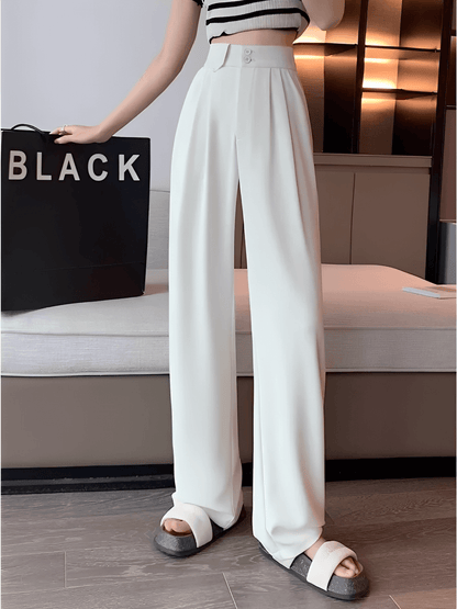 Calça Feminina Alfaiataria Wide Leg Cintura Alta com Lenço Estampado Removível e Bolsos – Amara