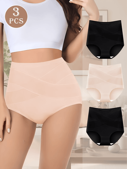 Kit 3 Calcinhas Modeladoras Cintura Alta em Algodão de Média Compressão Abdominal e Design Triângulo Elegante – Adalia
