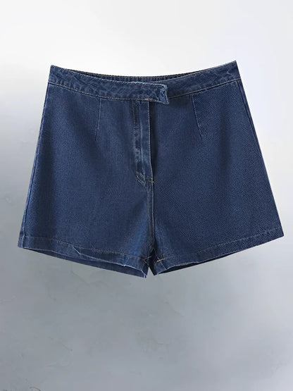 Conjunto Feminino Jeans com Colete de Botões e Short de Cintura Alta - Raiza
