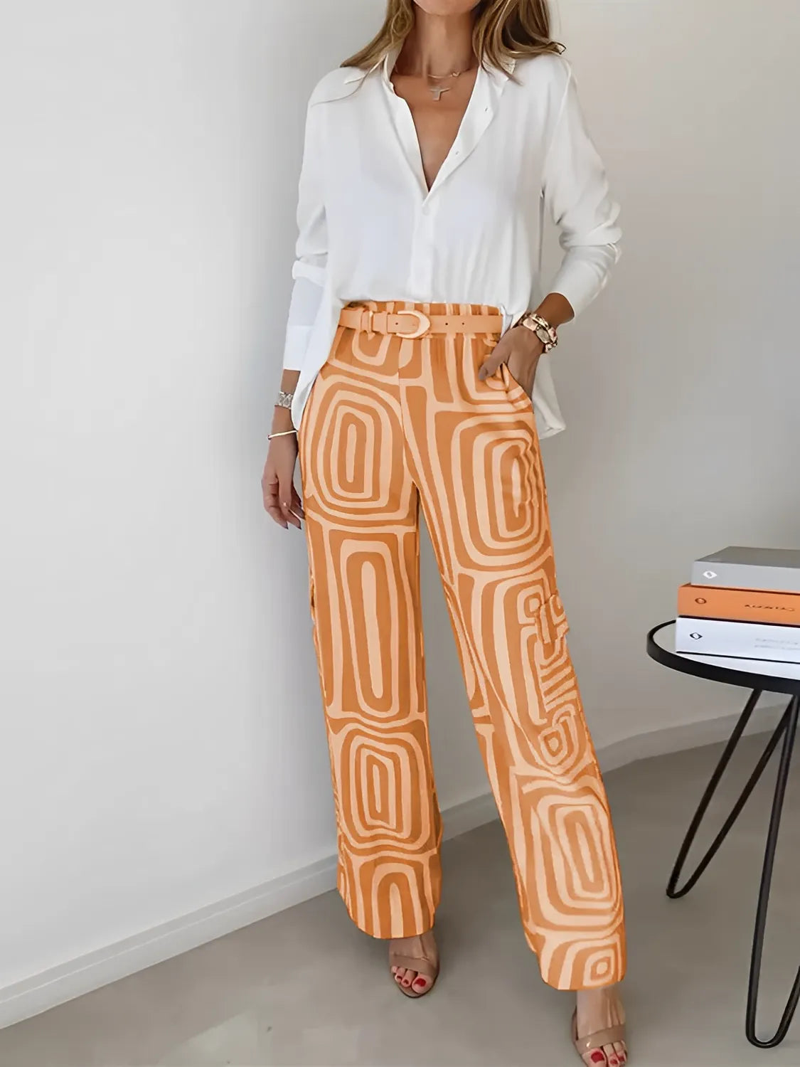 Conjunto com Camisa de Manga Longa e Calça Estampa Geométrica - Bianca