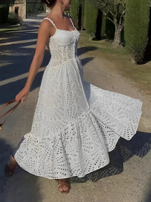 Vestido Midi de Laise com Babados Delicados e Elástico nas Costas – Marina [FRETE FULL]