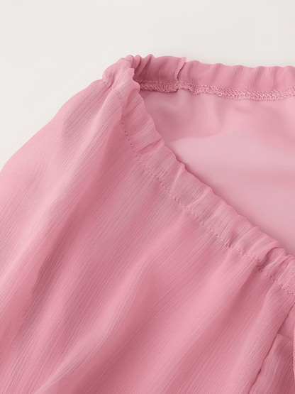 Vestido Feminino Longo em Chiffon com Babados em Camadas Decote em V e Mangas Longas – Amelie