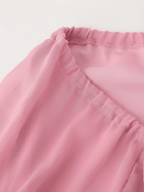 Vestido Longo em Chiffon com Babados Decote em V e Mangas Longas  – Amelie [FRETE FULL]