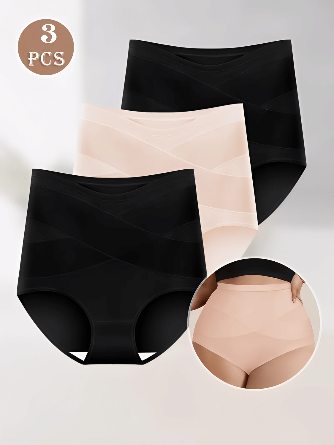 Kit 3 Calcinhas Modeladoras Cintura Alta em Algodão de Média Compressão Abdominal e Design Triângulo Elegante – Adalia