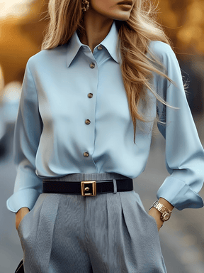 Camisa Semi-Acetinada com Lapela Botões e Punhos Ajustáveis  – Eva