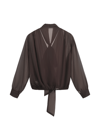 Camisa Feminina em Chiffon com Gola Laço e Punhos com Fechamento em Botão - Evangeline