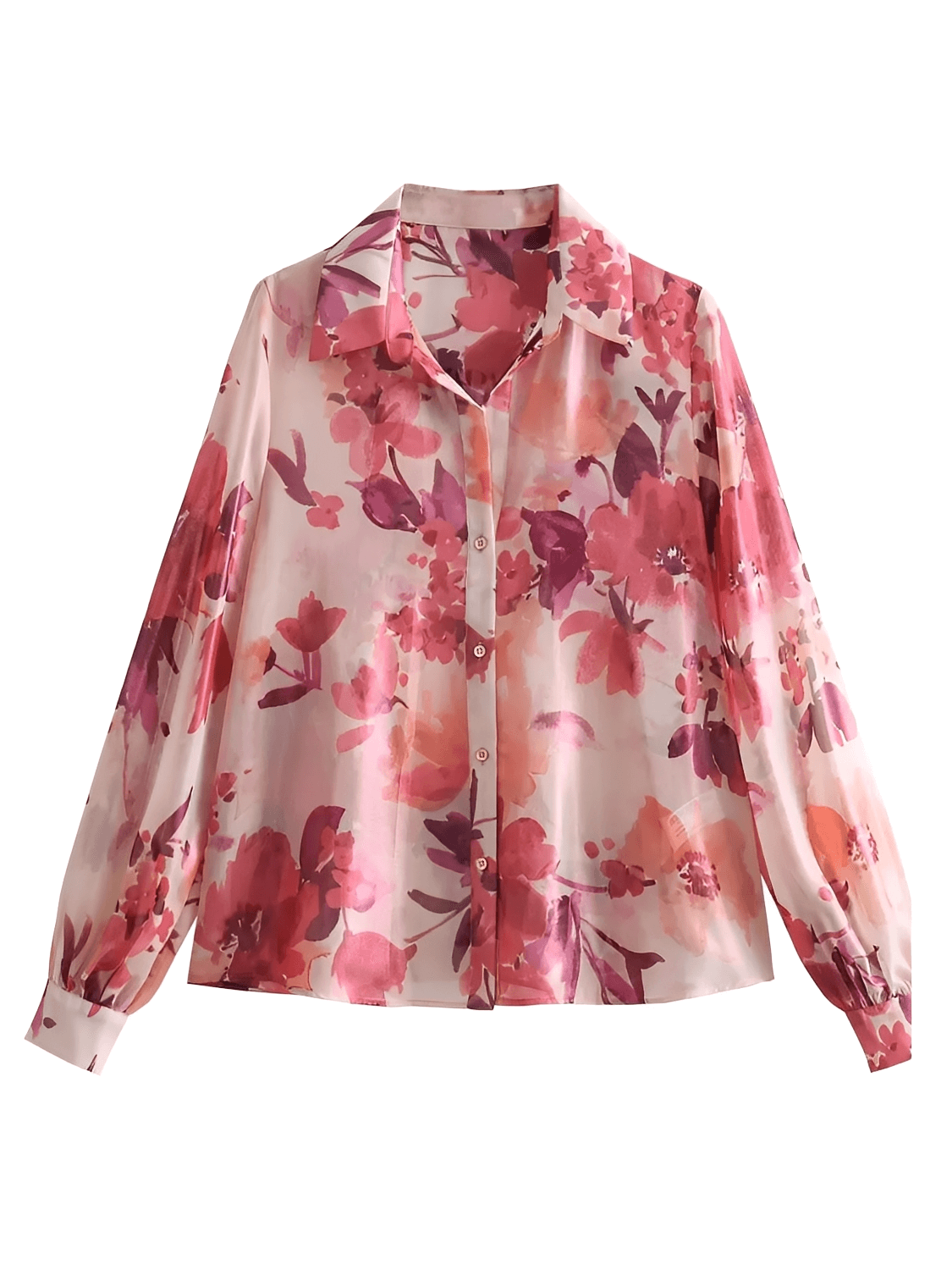 Conjunto Feminino Floral em Chiffon com Camisa Manga Longa e Saia Midi Plissada Cintura Alta  – Audrey