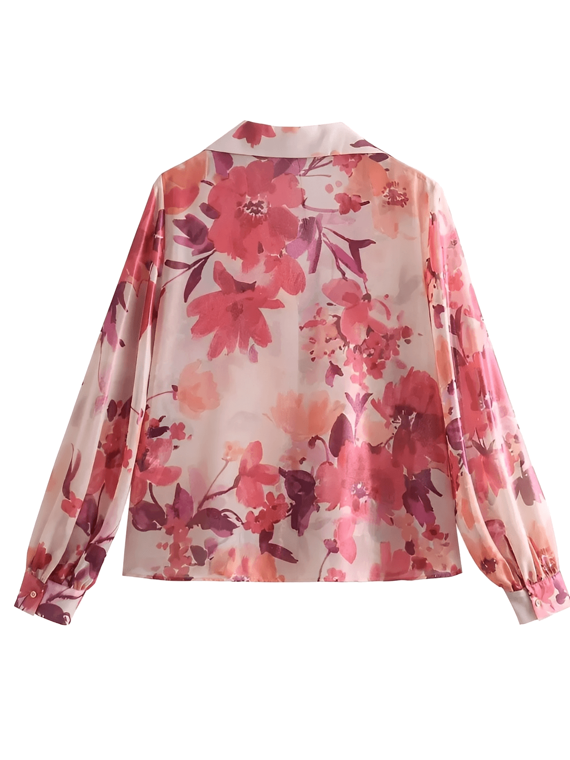 Conjunto Feminino Floral em Chiffon com Camisa Manga Longa e Saia Midi Plissada Cintura Alta  – Audrey