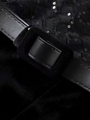 Macacão de Renda com Lantejoulas Plumas e Calça Flare de Veludo - Noir [FRETE FULL]