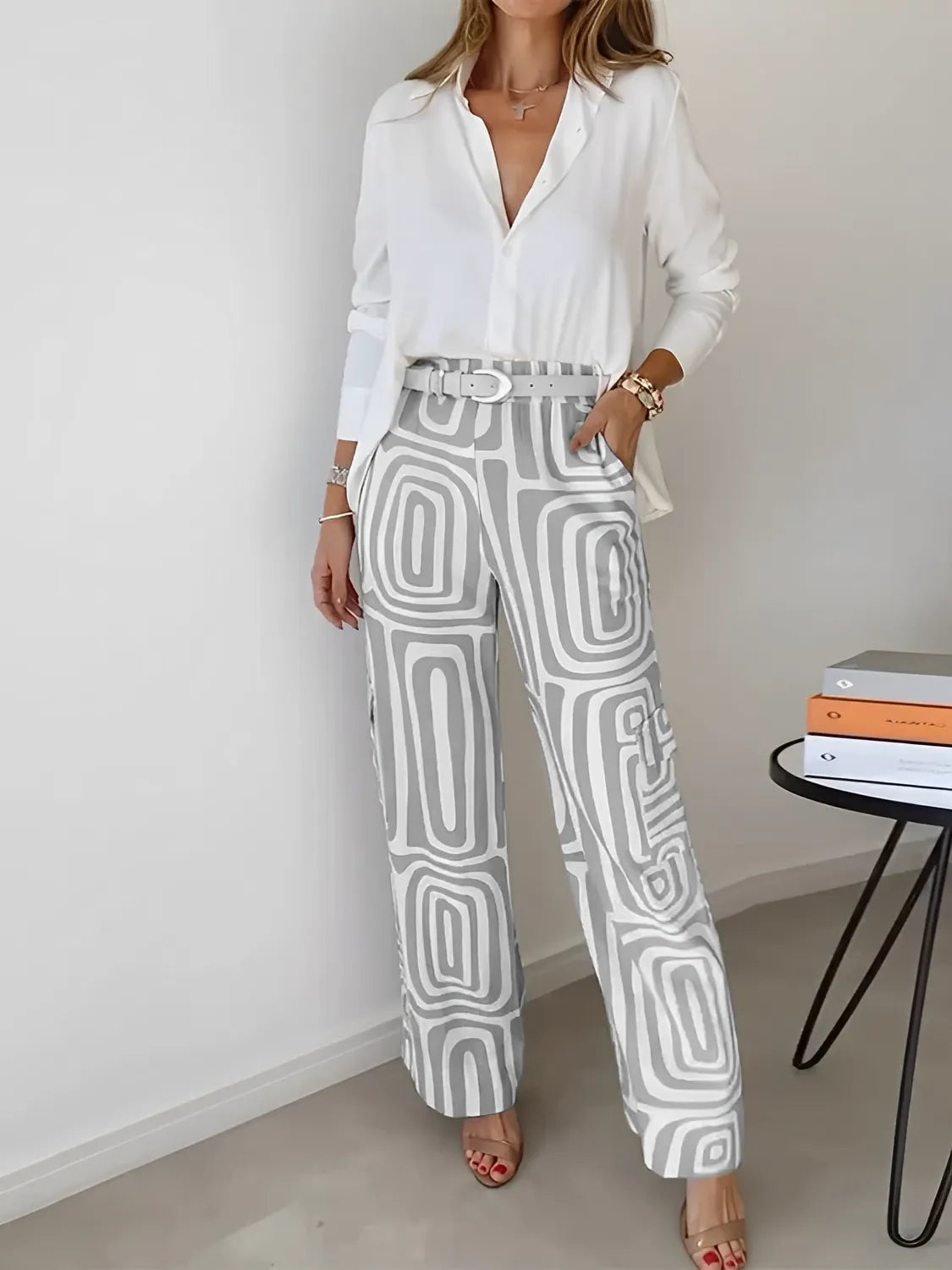 Conjunto com Camisa de Manga Longa e Calça Estampa Geométrica - Bianca