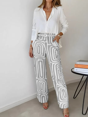 Conjunto com Camisa de Manga Longa e Calça Estampa Geométrica - Bianca