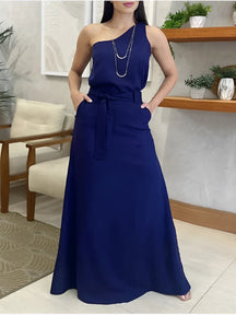 Conjunto com Blusa de Ombro Único e Saia Longa de com Amarração - Malena [FRETE FULL]