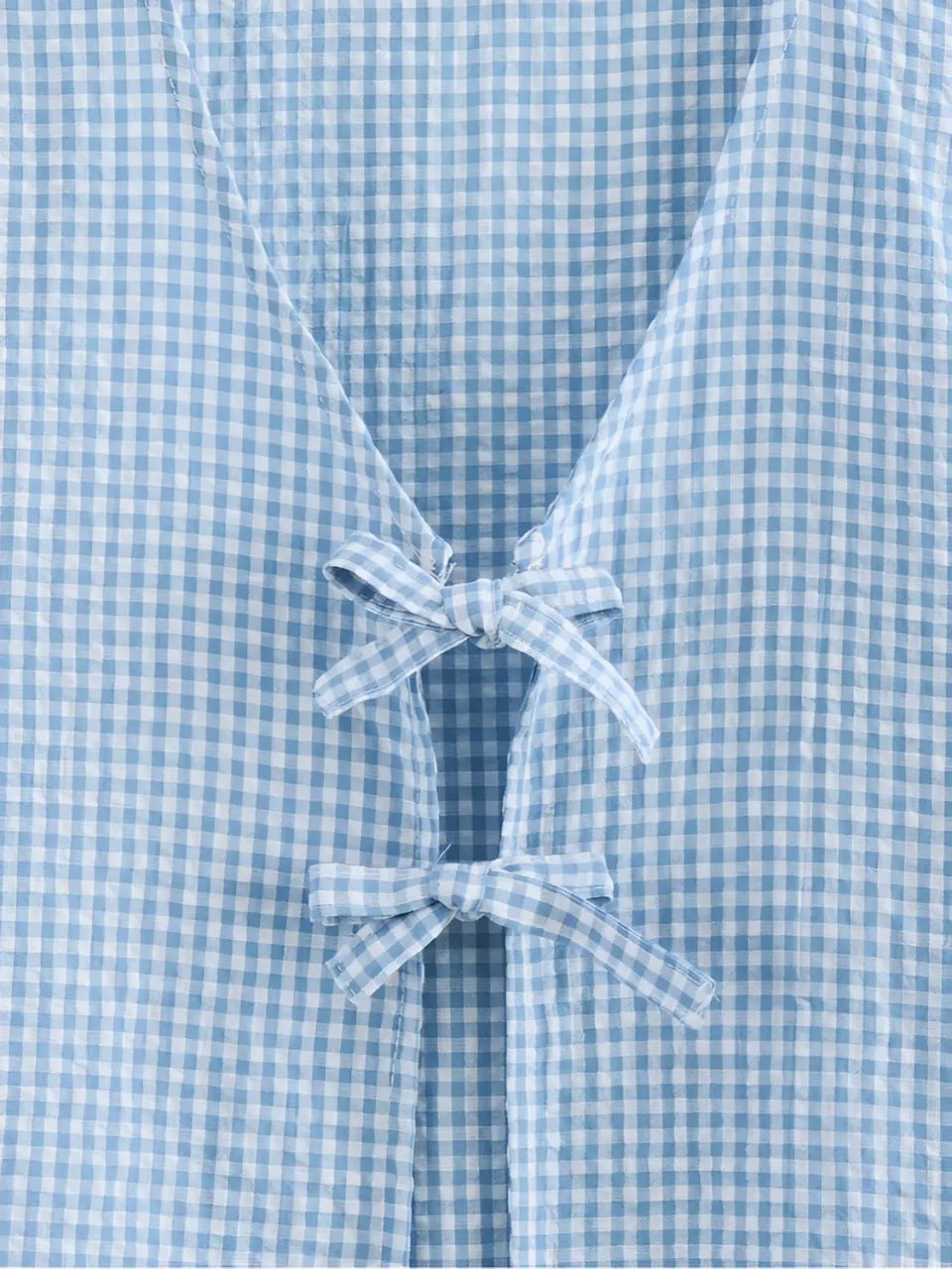 Conjunto Xadrez de Blusa Manga Bufante Laços e Short Cós Elástico - Cassie