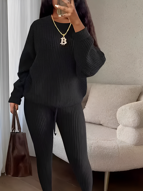Conjunto de Tricô com Suéter Oversized e Calça Legging Ajustável – Ranya
