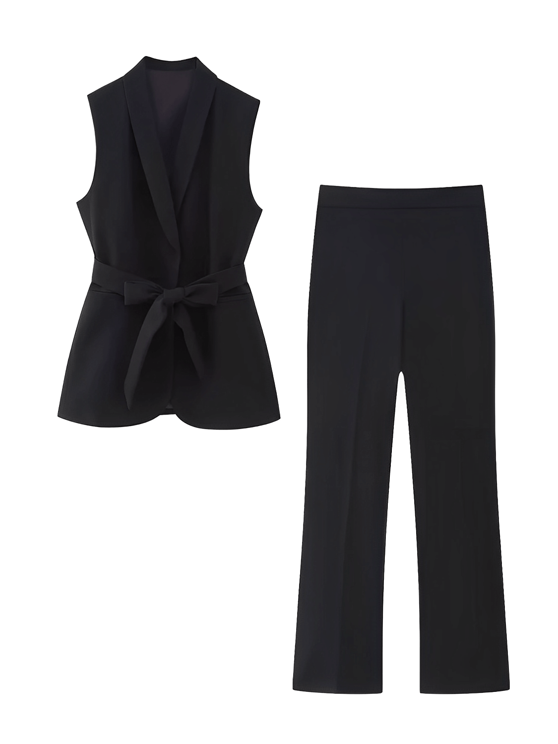 Conjunto Feminino em Alfaiataria com Colete Alongado e Acinturado por Faixa e Calça Reta de Cintura Alta - Sabine