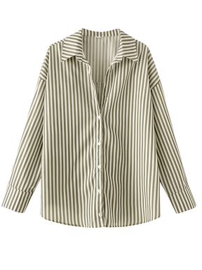 Camisa Listrada com Gola Clássica  Estruturada e Botões Frontais  – Glória