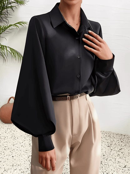Camisa Feminina em Tecido Estruturado com Manga Lanterna e Gola Lapela – Scarllet