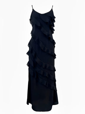 Vestido Longo de Festa em Chiffon De Alças Babados e Costas Nuas – Cassandra