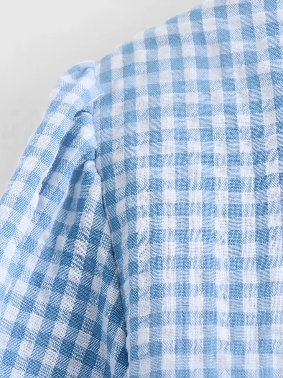 Conjunto Xadrez de Blusa Manga Bufante Laços e Short Cós Elástico - Cassie
