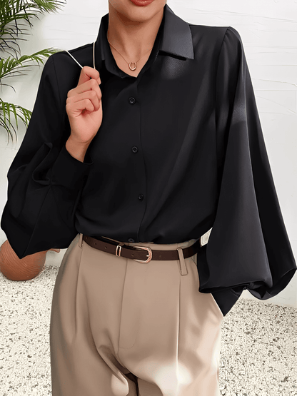 Camisa Feminina em Tecido Estruturado com Manga Lanterna e Gola Lapela – Scarllet