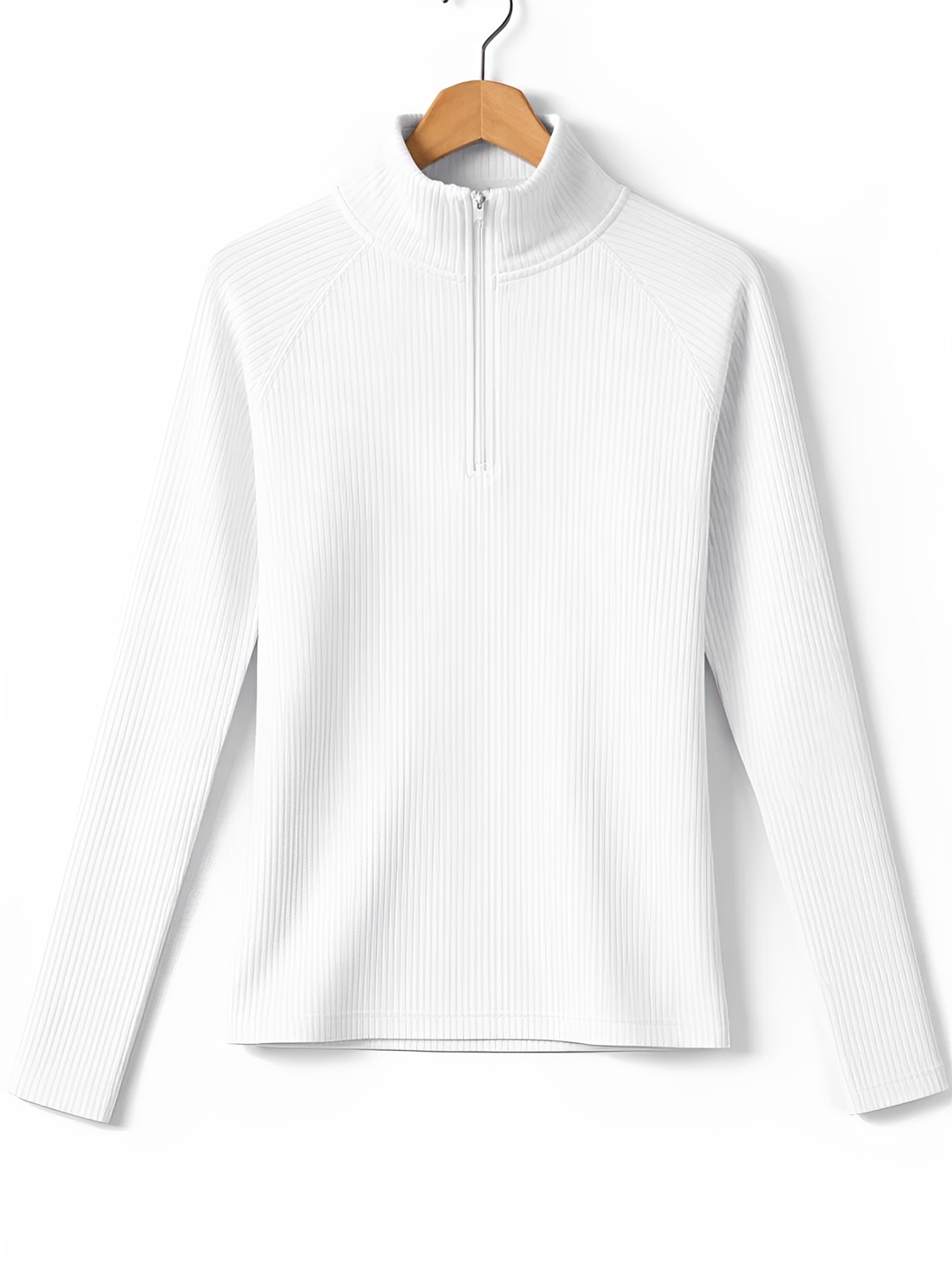 Blusa Canelada de Manga Longa com Gola Alta e Zíper Frontal -  Pétala