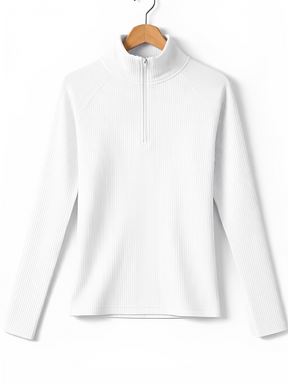 Blusa Canelada de Manga Longa com Gola Alta e Zíper Frontal -  Pétala