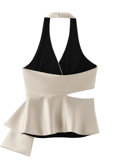 Blusa Feminina Acetinada com Decote Transpassado Corte Geométrico Lateral e Laço Frontal - Clara