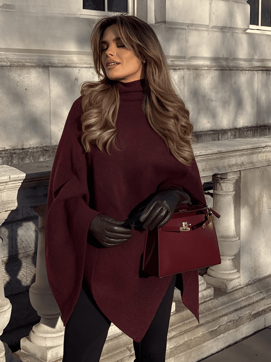 Casaco Feminino Estilo Capa Assimétrico Estruturado com Gola Alta e Modelagem Poncho - Lenir