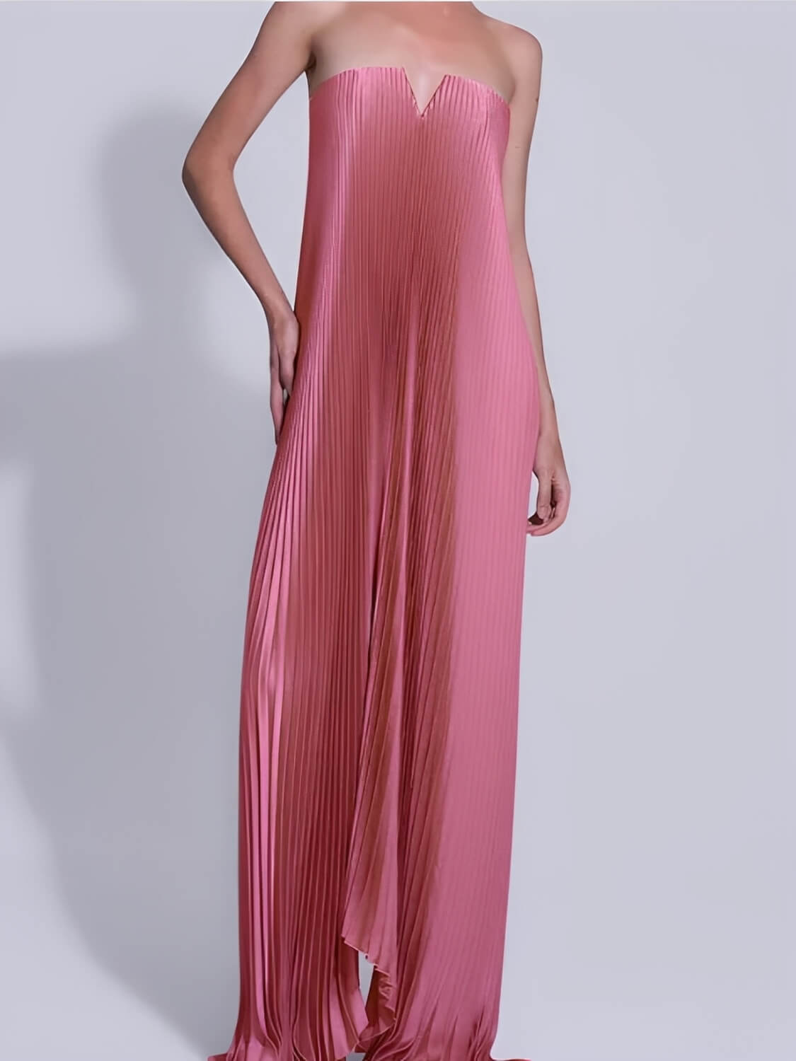 Vestido Longo Plissado Acetinado Tomara que Caia Assimétrico - Éris