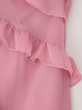 Vestido Longo em Chiffon com Babados Decote em V e Mangas Longas  – Amelie [FRETE FULL]