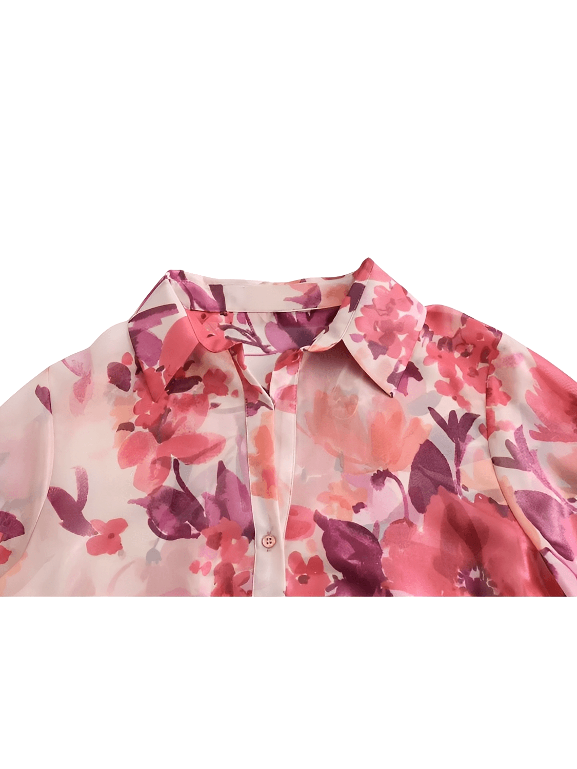 Conjunto Feminino Floral em Chiffon com Camisa Manga Longa e Saia Midi Plissada Cintura Alta  – Audrey