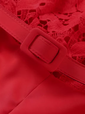 Macacão Elegante Manga Longa com Renda e Calça Flare com Cinto - Yeva