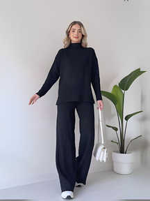 Conjunto de Tricô Canelado com Suéter Mullet e Calça Pantalona - Grace [FRETE FULL]