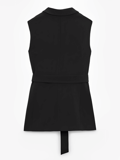 Conjunto Feminino em Alfaiataria com Colete Alongado e Acinturado por Faixa e Calça Reta de Cintura Alta - Sabine