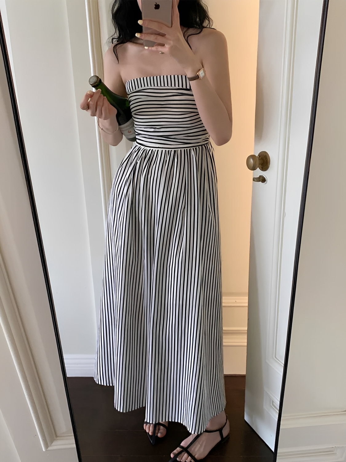 Vestido Maxi Listrado Tomara que Caia Cintura Franzida e Elástico  – Molie