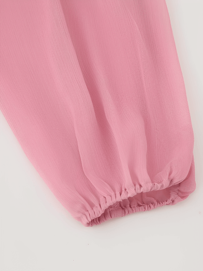 Vestido Feminino Longo em Chiffon com Babados em Camadas Decote em V e Mangas Longas – Amelie