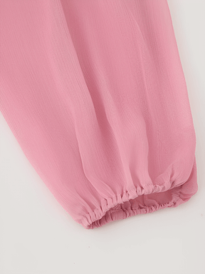 Vestido Longo em Chiffon com Babados Decote em V e Mangas Longas  – Amelie [FRETE FULL]