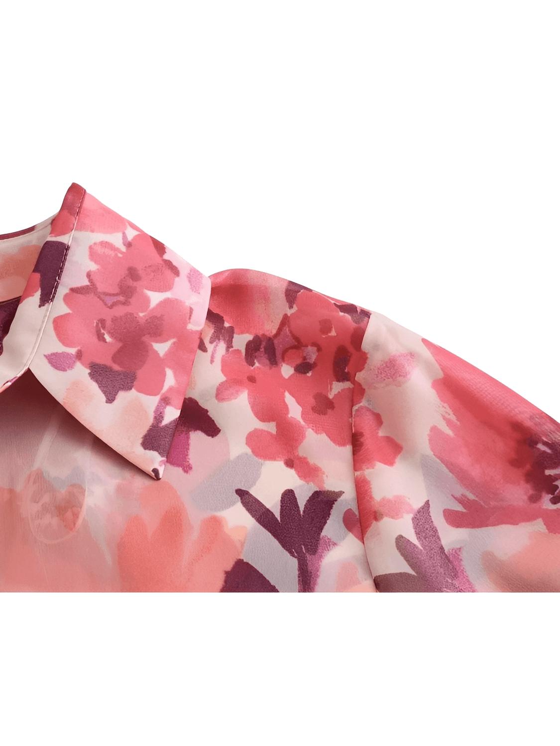 Conjunto Feminino Floral em Chiffon com Camisa Manga Longa e Saia Midi Plissada Cintura Alta  – Audrey