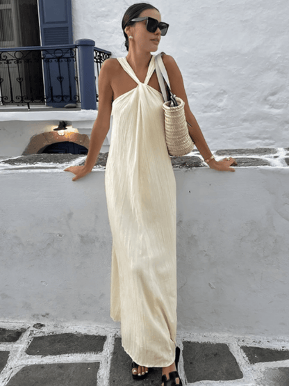 Vestido Feminino Longo em Viscose Texturizado com Alça Torcida Elegante – Renata