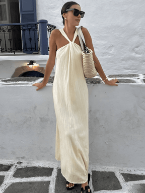 Vestido Longo em Viscose Texturizado com Alça Torcida Elegante – Renata