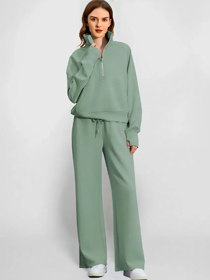Conjunto Feminino com Suéter Gola Alta Ajustável e Calça Cintura Média com Ajuste de Cordão - Alessandra