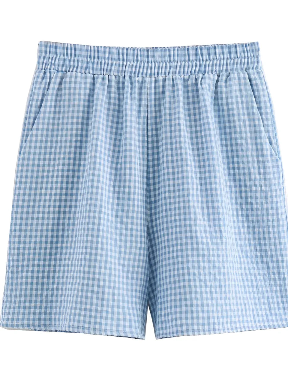 Conjunto Xadrez de Blusa Manga Bufante Laços e Short Cós Elástico - Cassie