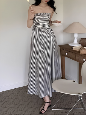 Vestido Maxi Listrado Tomara que Caia Cintura Franzida e Elástico  – Molie
