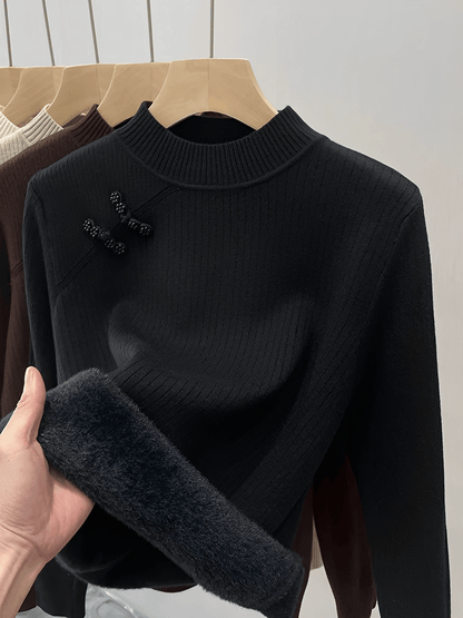 Suéter Feminino Térmico em Lã Peluciado com Gola Alta e Detalhe em Pérolas – Valerie